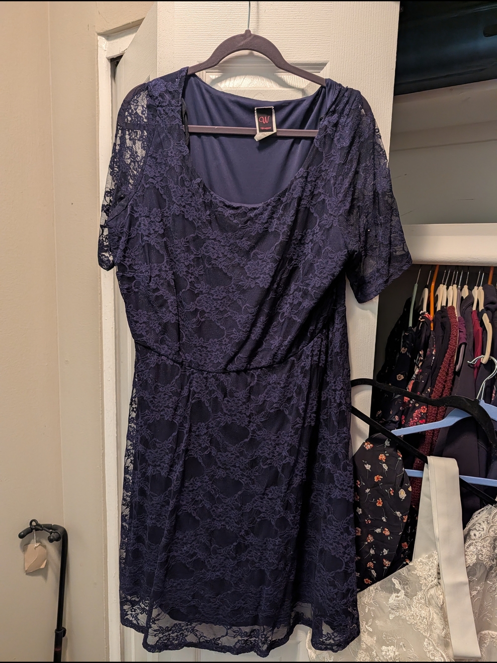 Wrapper Navy Lace Midi Dress with Scoop Neck